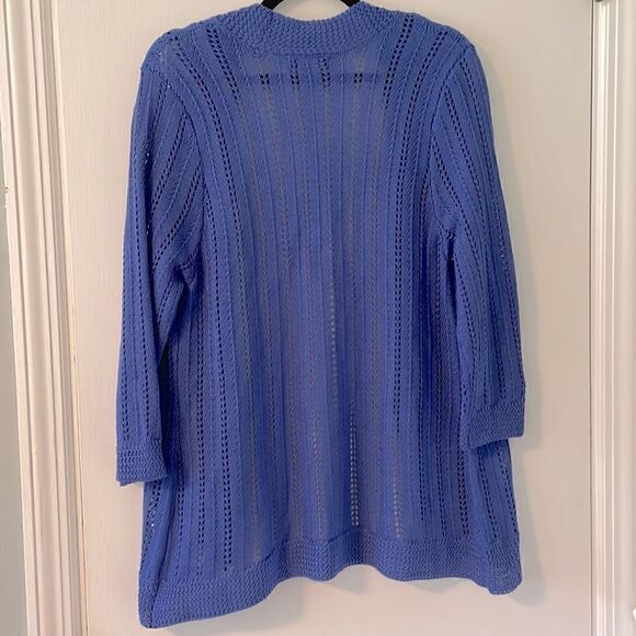 Napa Valley periwinkle blue open stitch open front cardigan PXL - Picture 3 of 8